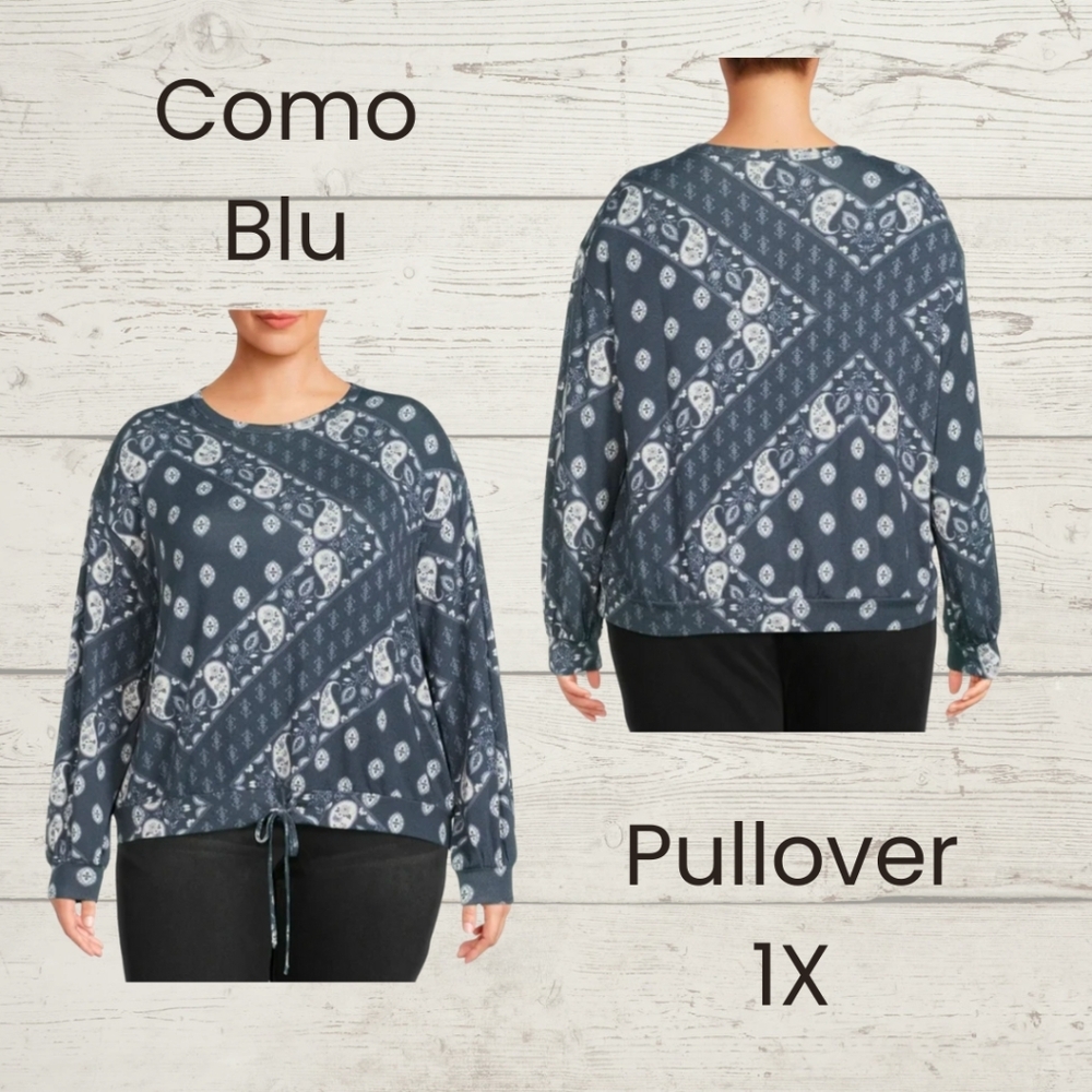 Como Blu 1X Paisley Rib Knit Pullover NWT
